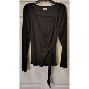 maurices 24/7 Black Faux-Wrap Top - Long Sleeve Side-Tie Large